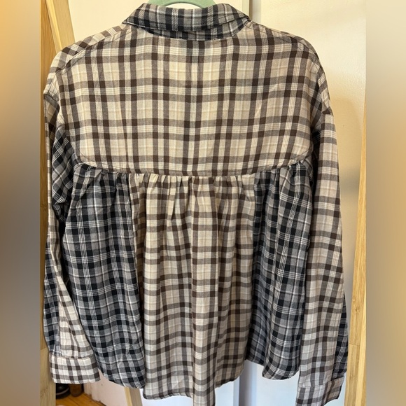 Heyson Brown, Cream and Black Plaid Button-Up Peplum Shirt New - Picture 6 of 7